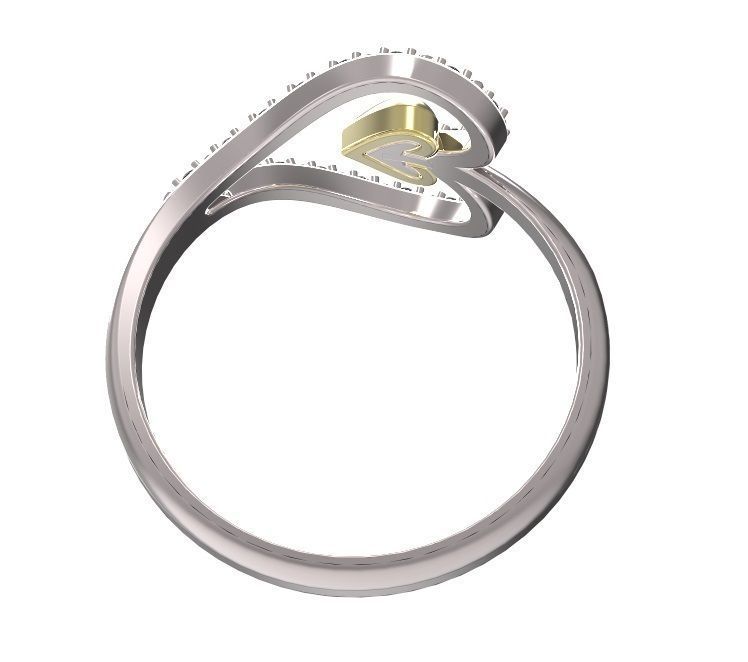 Ring two heart shaped rings with diamonds 3D print model_2