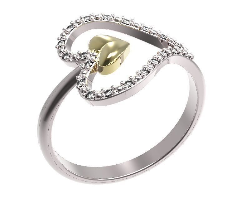 Ring two heart shaped rings with diamonds 3D print model_10