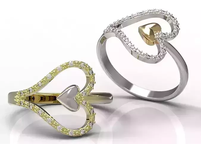 Ring two heart shaped rings with diamonds