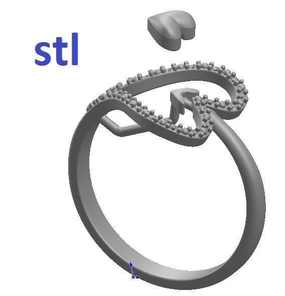 Ring two heart shaped rings with diamonds 3D print model_11