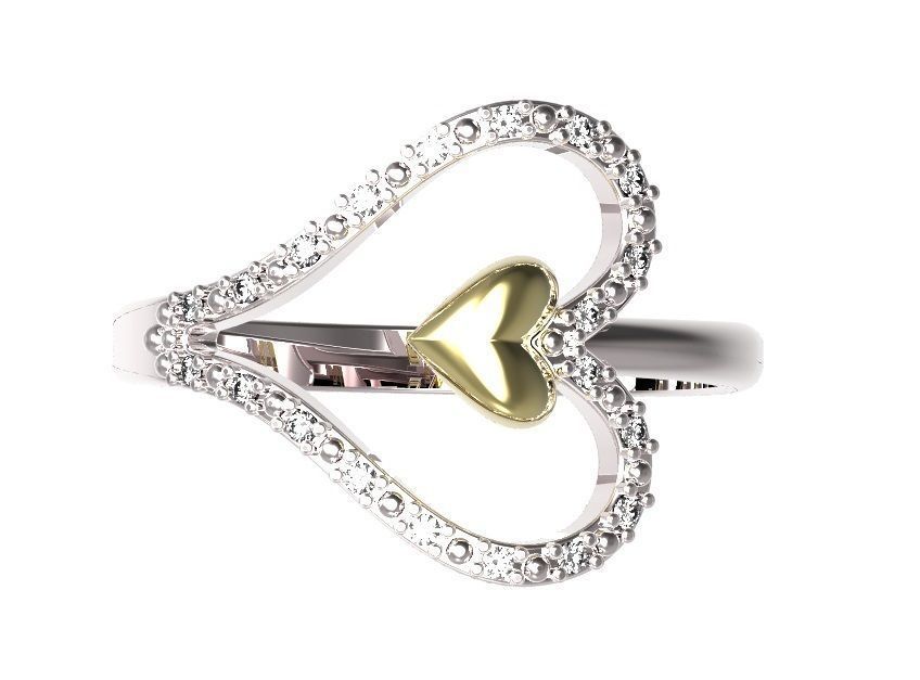 Ring two heart shaped rings with diamonds 3D print model_1