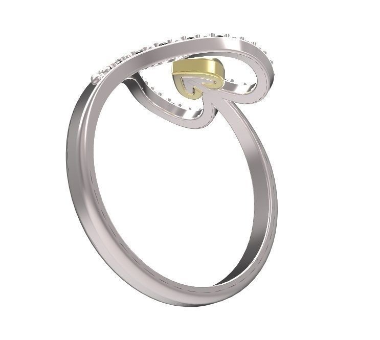 Ring two heart shaped rings with diamonds 3D print model_3