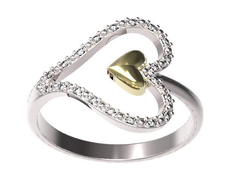 Ring two heart shaped rings with diamonds 3D print model_4