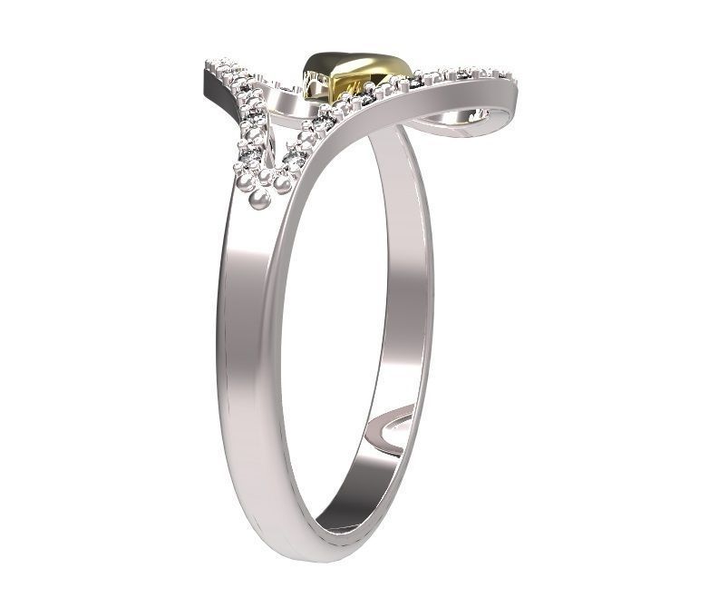 Ring two heart shaped rings with diamonds 3D print model_5