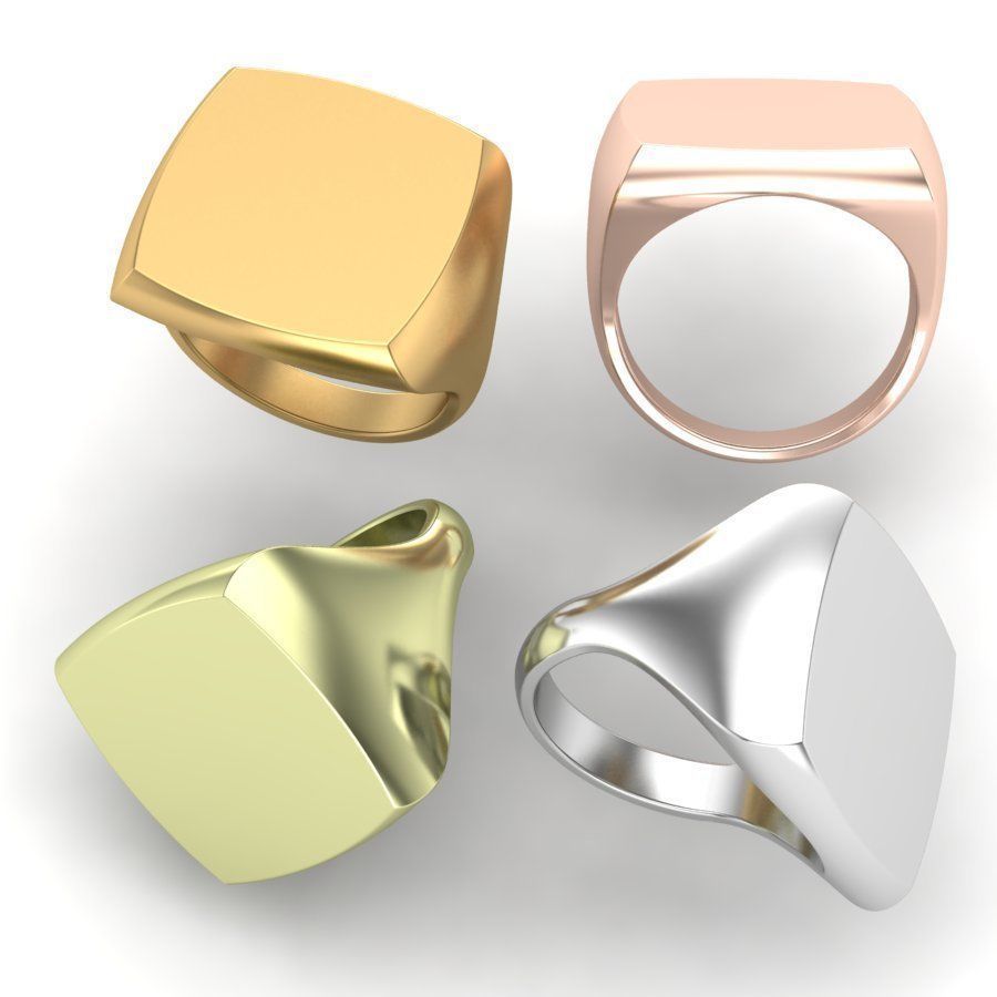 Signet rings set CUSHION top 3D print model_3