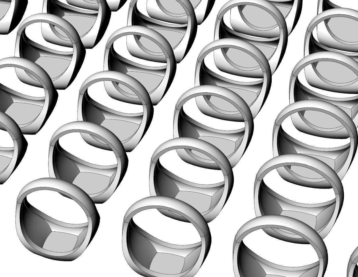 Signet rings set CUSHION top 3D print model_17