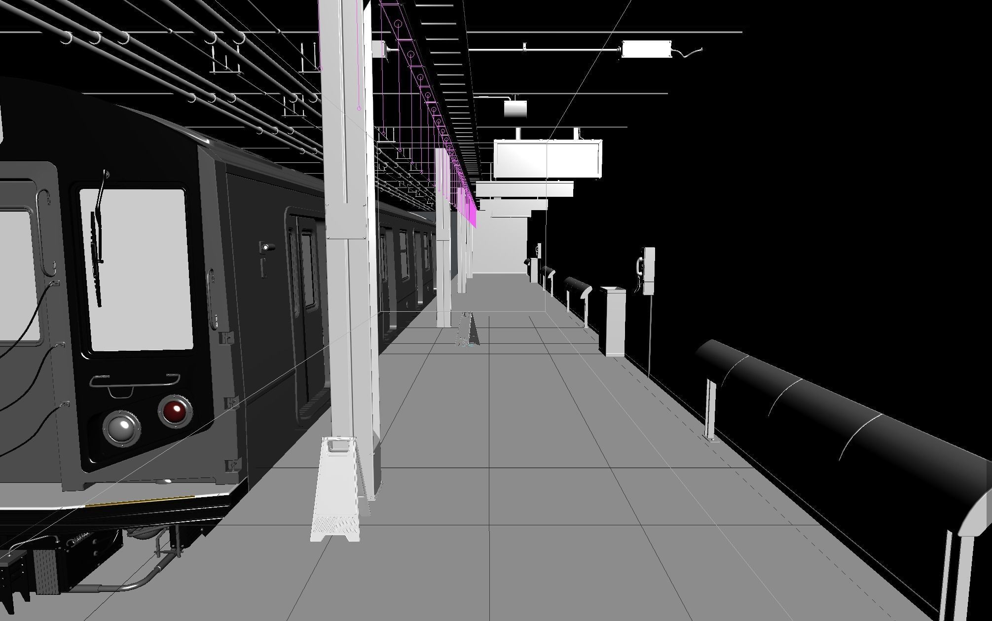 Subway train at station Low-poly 3D model_2