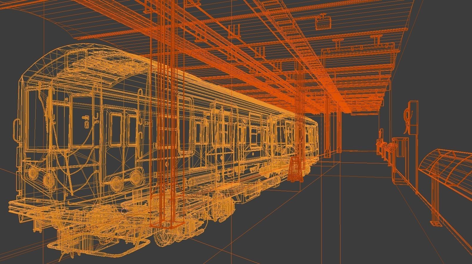 Subway train at station Low-poly 3D model_5