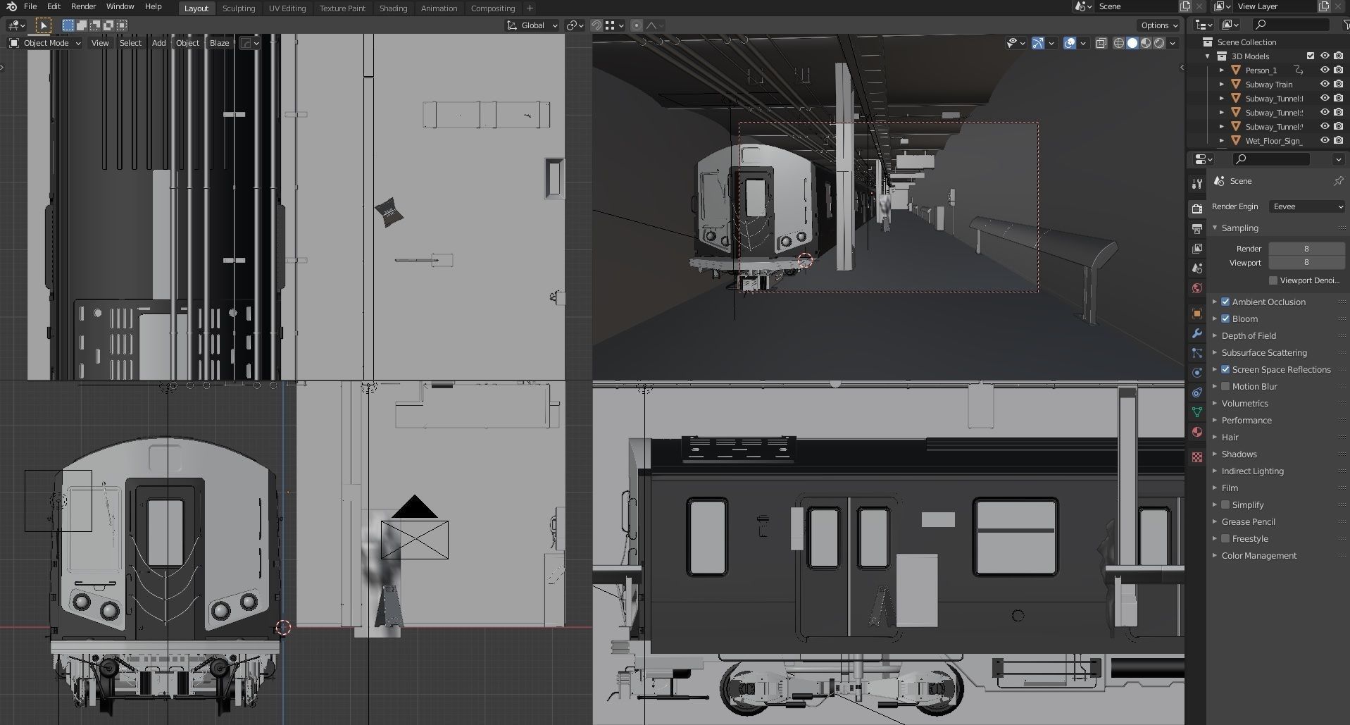 Subway train at station Low-poly 3D model_1