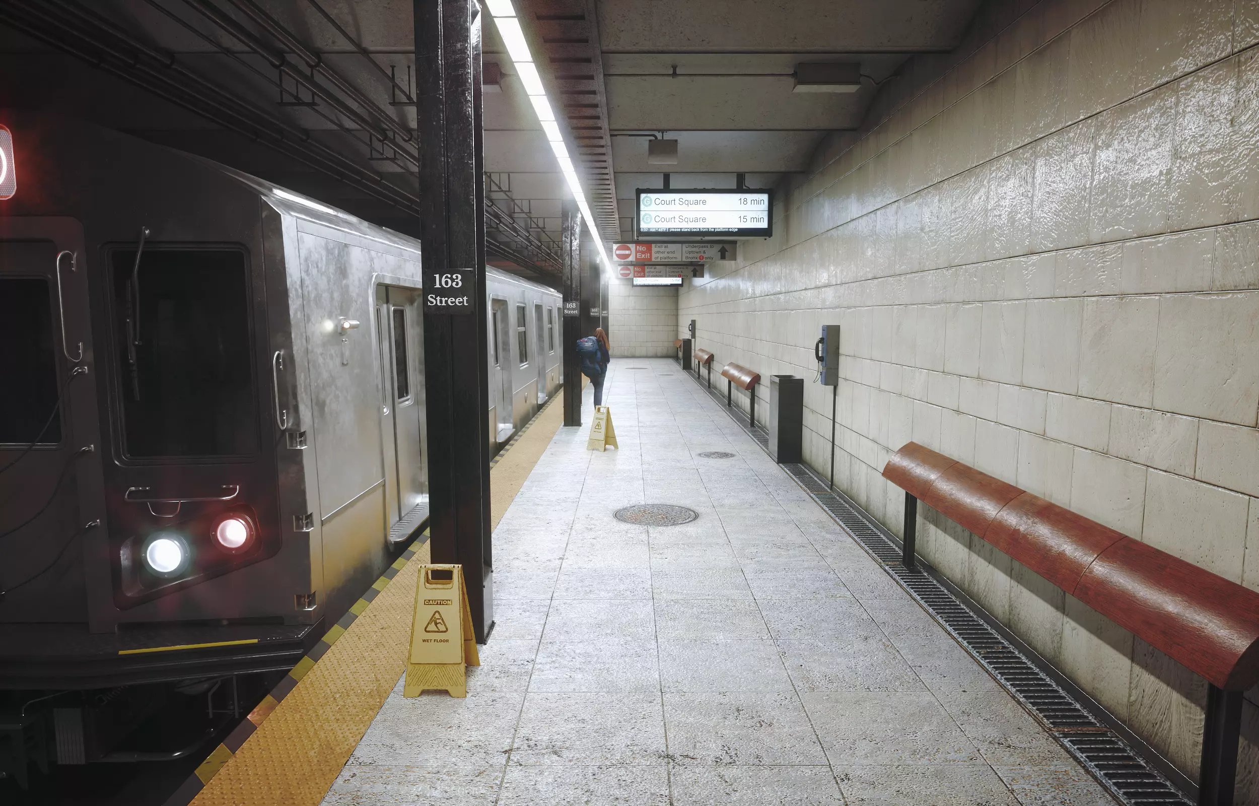 Subway train at station Low-poly 3D model_0