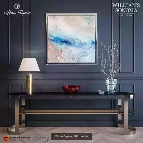 Console Collection table with abstract painting on wall 