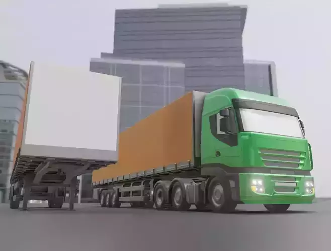 3-AXIS Truck with Semitrailer High-Poly Version 3D model