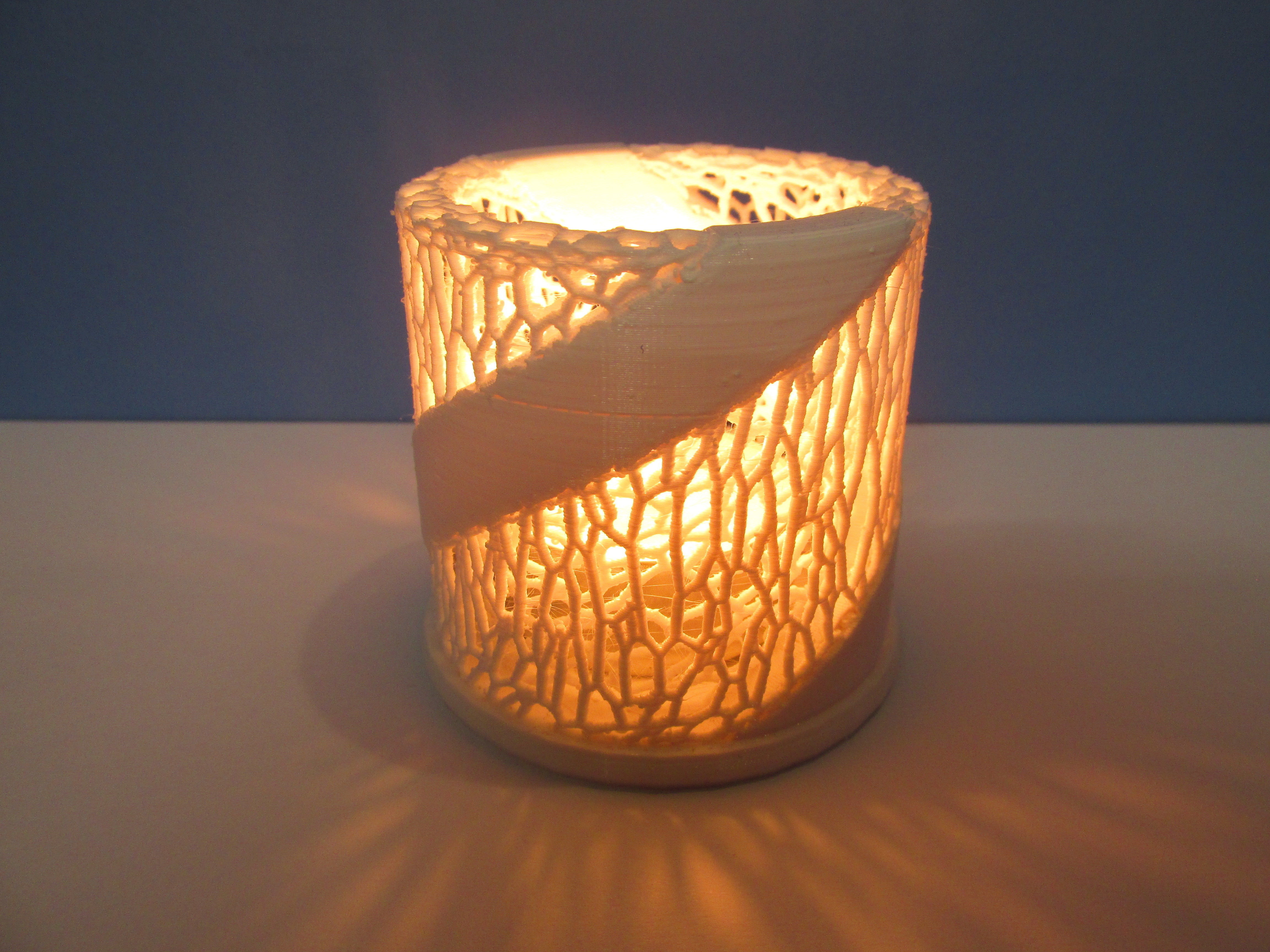 Cylindrical Twisty Candle Light Stand Tealight with Voronoi 3D print model_3