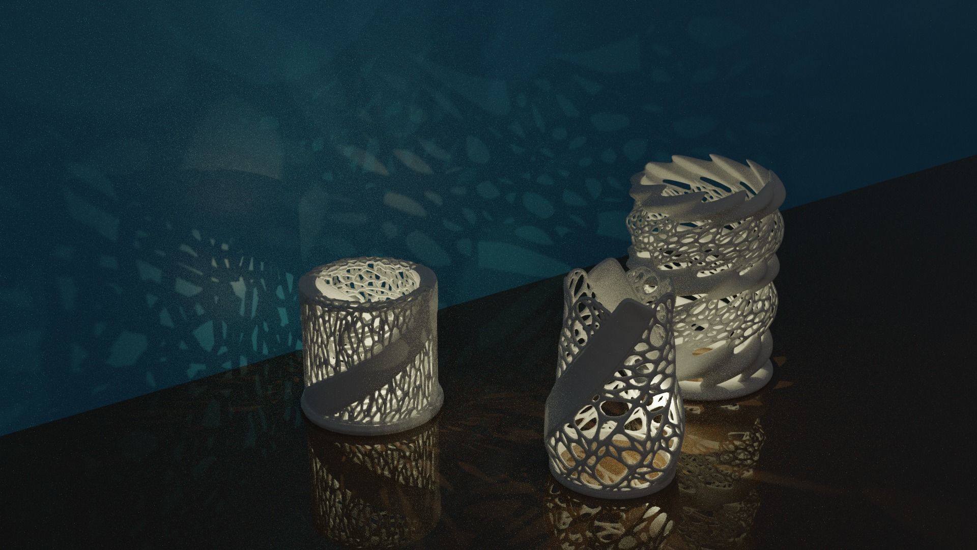 Cylindrical Twisty Candle Light Stand Tealight with Voronoi 3D print model_2