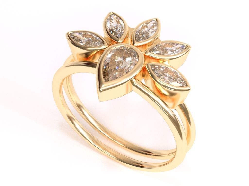 Pear Diamond Ring with Marquise Diamond Crown 3D print model_1