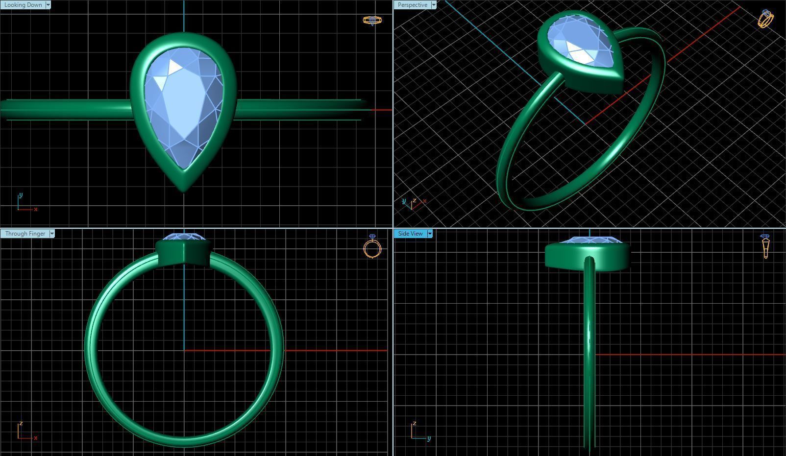 Pear Diamond Ring with Marquise Diamond Crown 3D print model_4