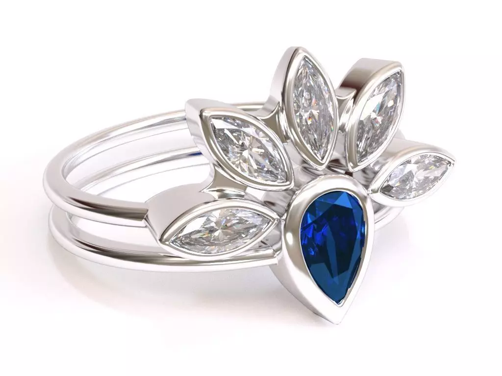 Pear Diamond Ring with Marquise Diamond Crown 3D print model_0