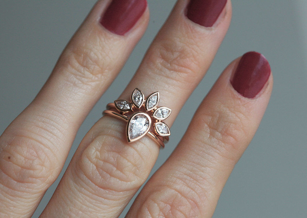 Pear Diamond Ring with Marquise Diamond Crown 3D print model_2