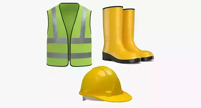 Worker Safety Equipment -  Worker Vest - Rubber Boots - Hard Hat Low-poly 3D model
