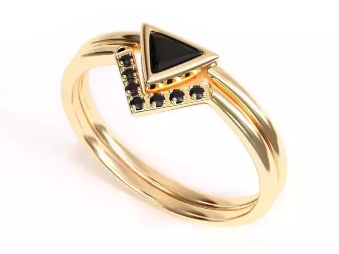 Trillion Black Diamond Ring with Black Diamond Band