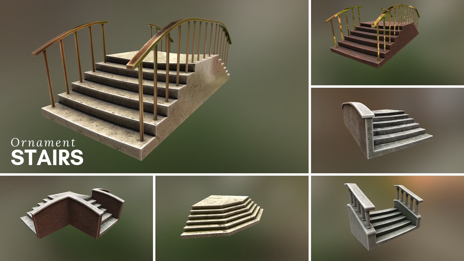 Ornament stairs for UNREAL Low-poly 3D model_3
