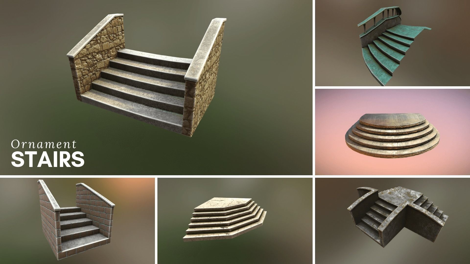Ornament stairs for UNREAL Low-poly 3D model_5