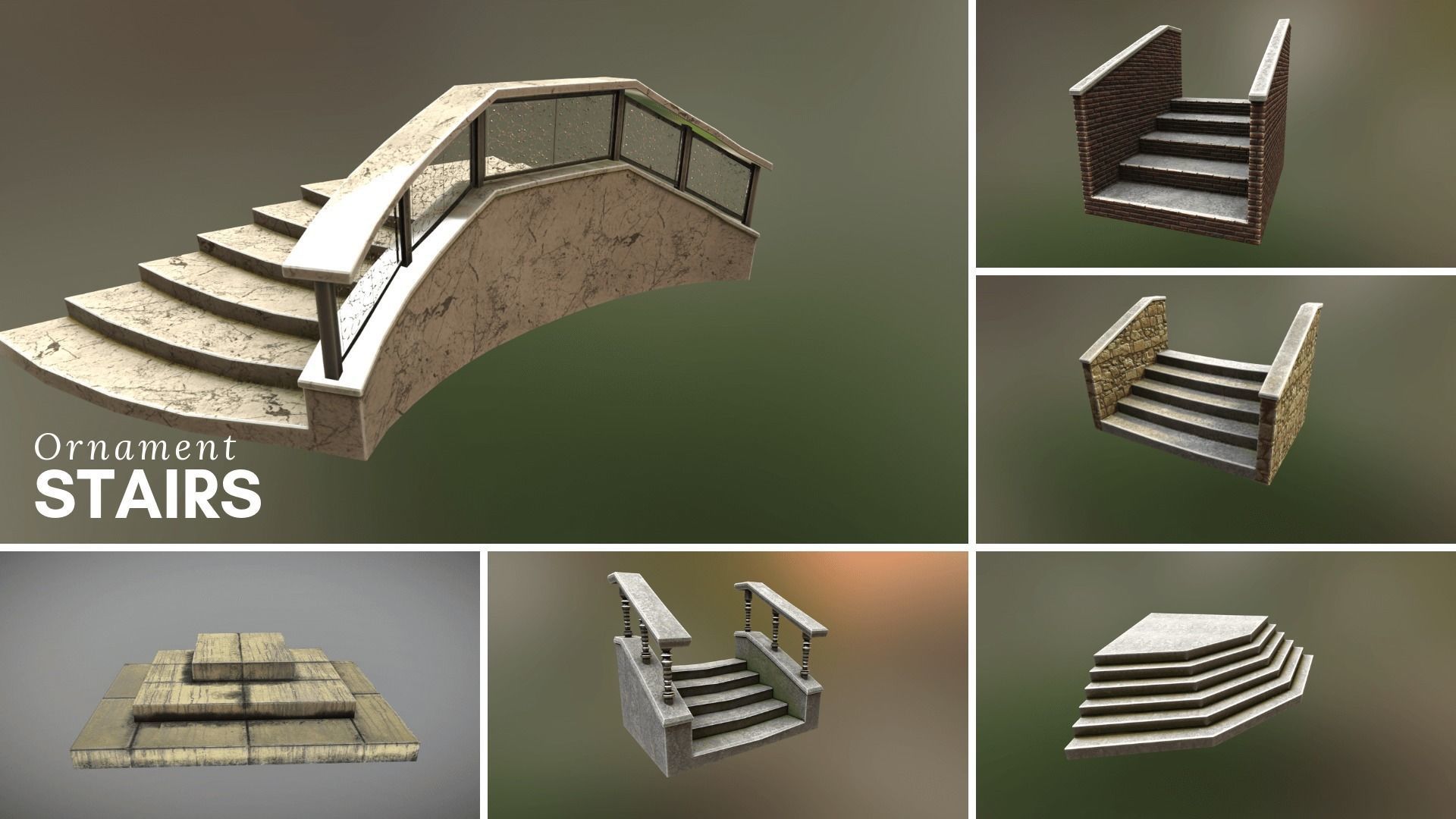 Ornament stairs for UNREAL Low-poly 3D model_2