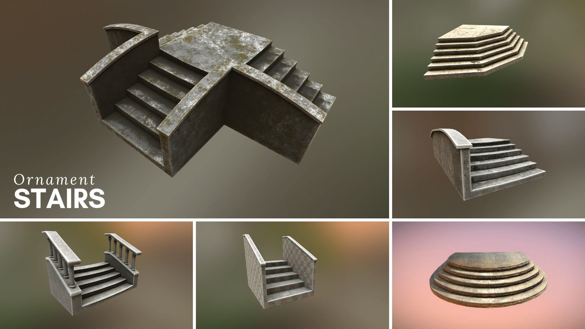 Ornament stairs for UNREAL Low-poly 3D model_1