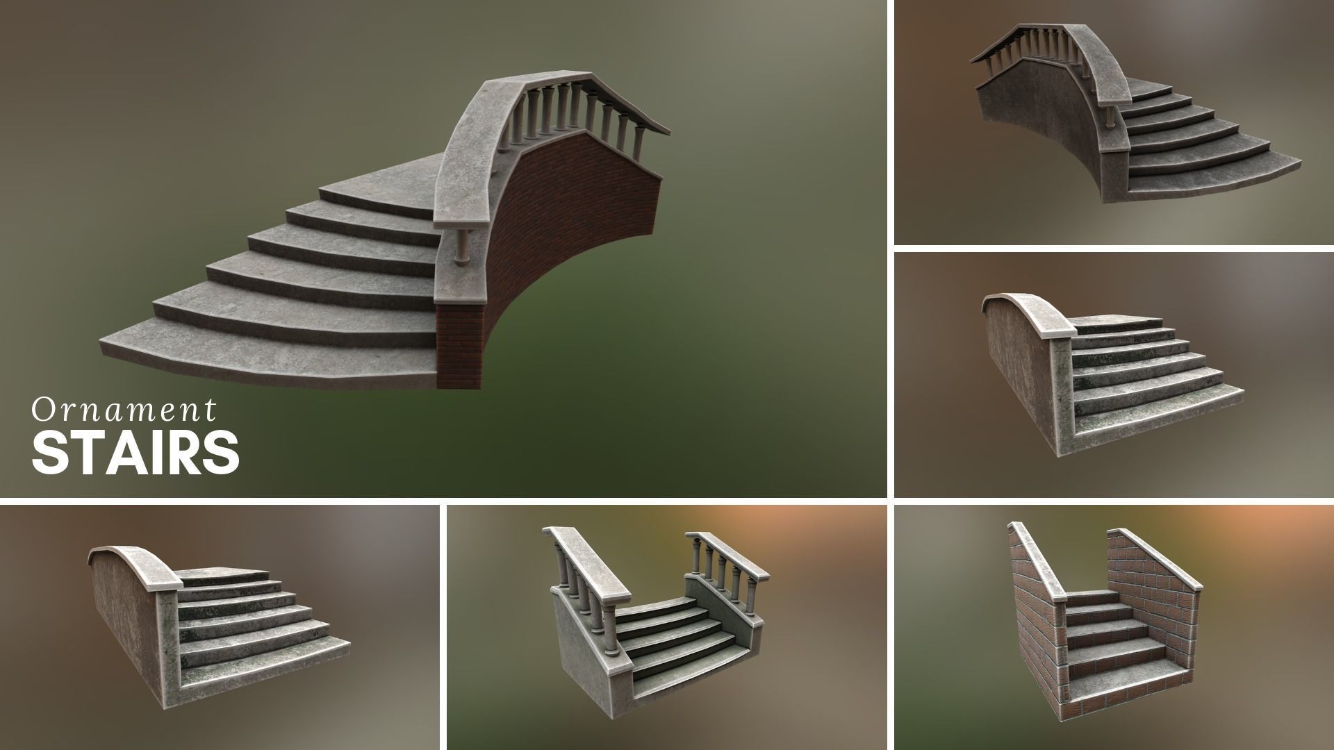 Ornament stairs for UNREAL Low-poly 3D model_4
