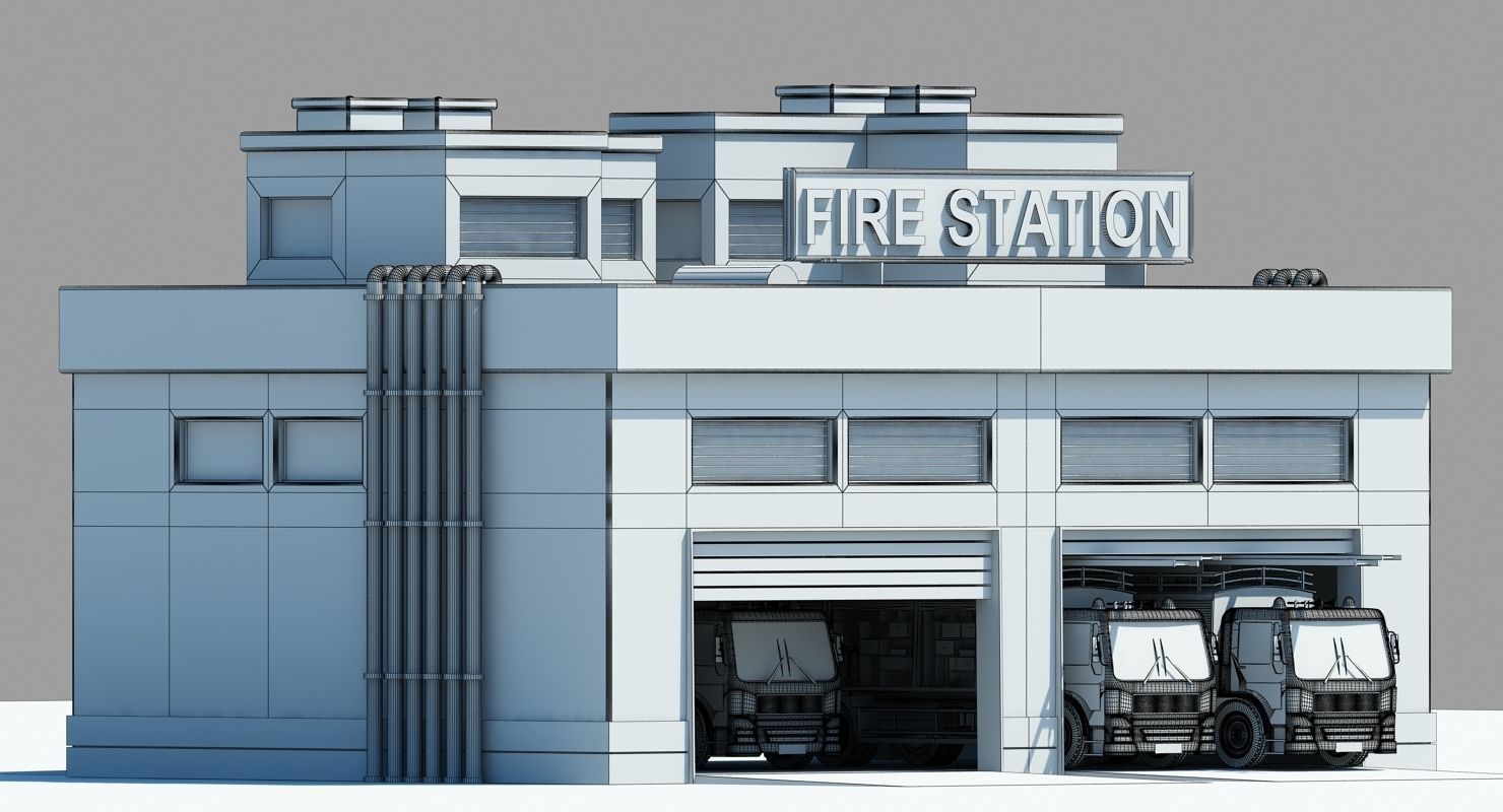 Fire Station Building 3D model_6