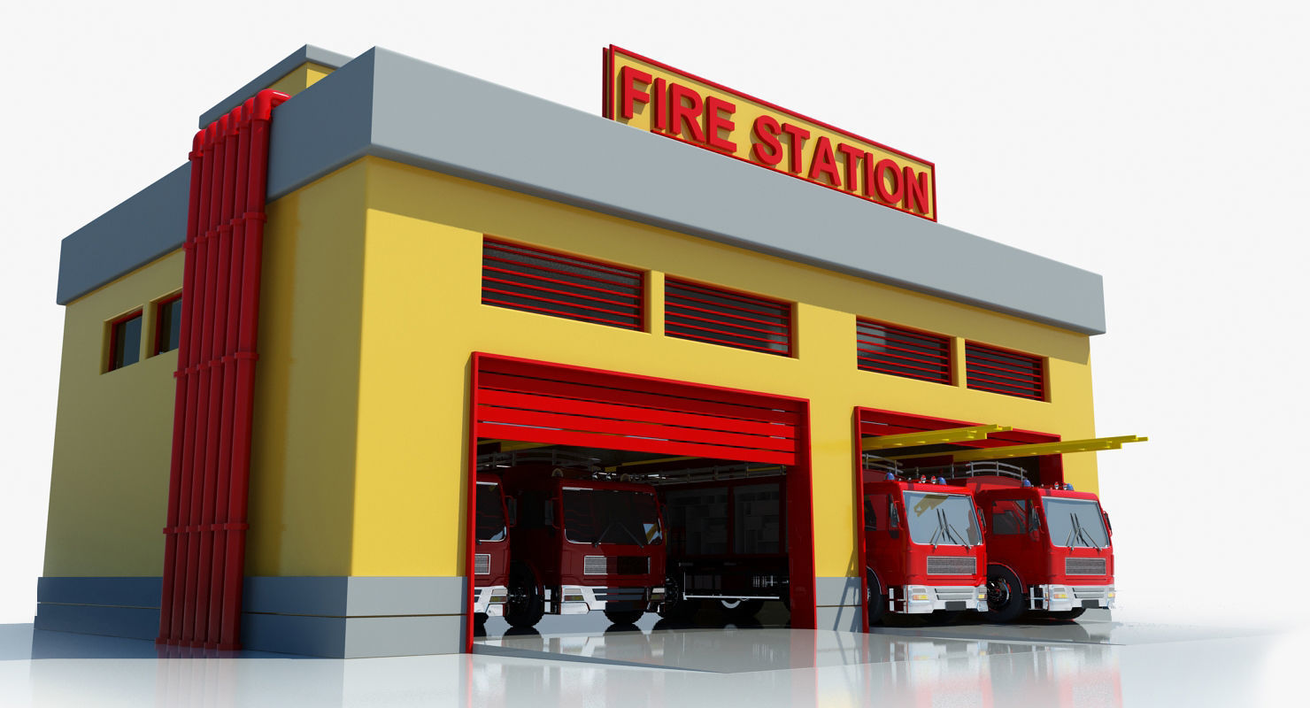 Fire Station Building 3D model_9