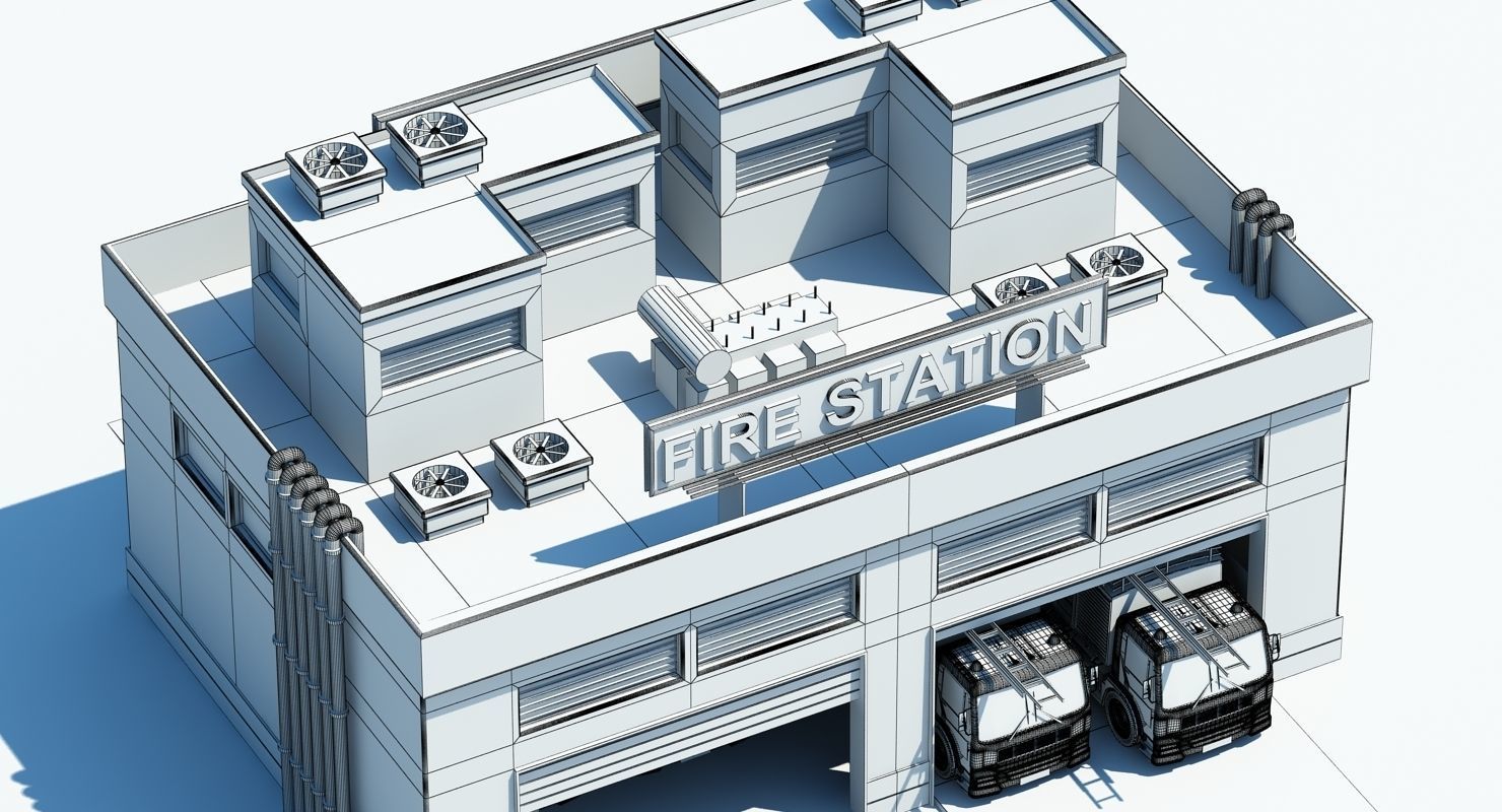 Fire Station Building 3D model_8