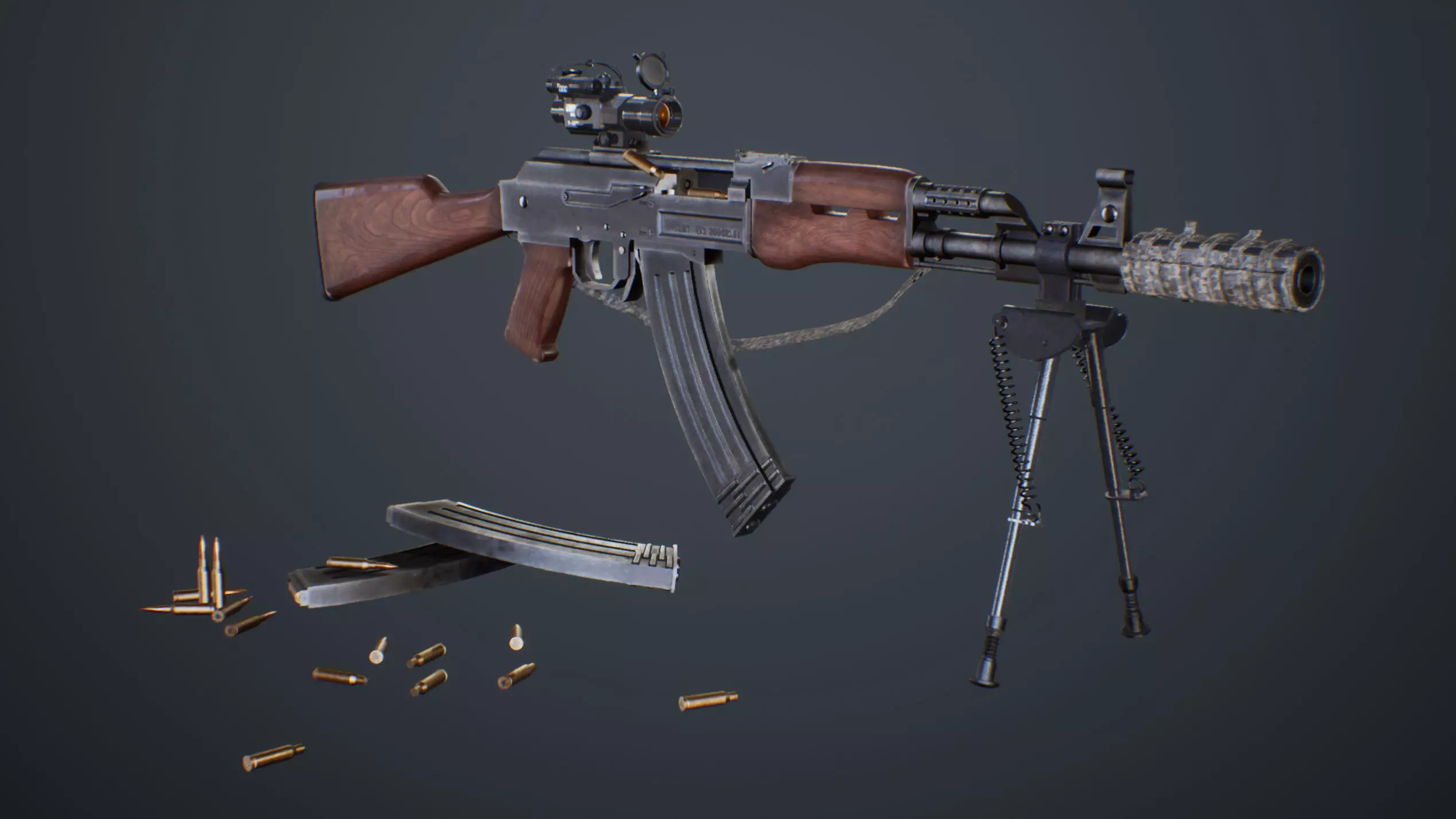 AK-47 Assault Rifle with Scope and Suppressor Low-poly 3D model_0