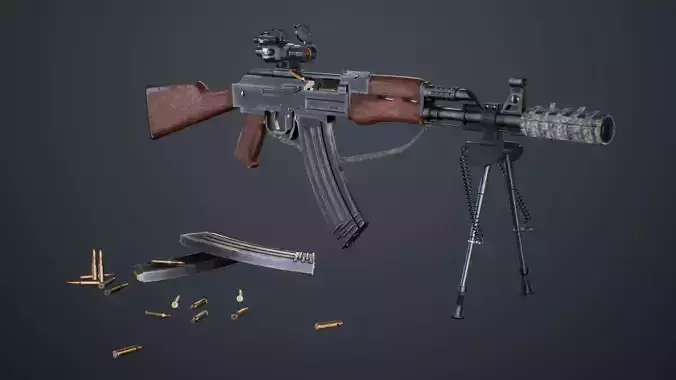 AK-47 Assault Rifle with Scope and Suppressor