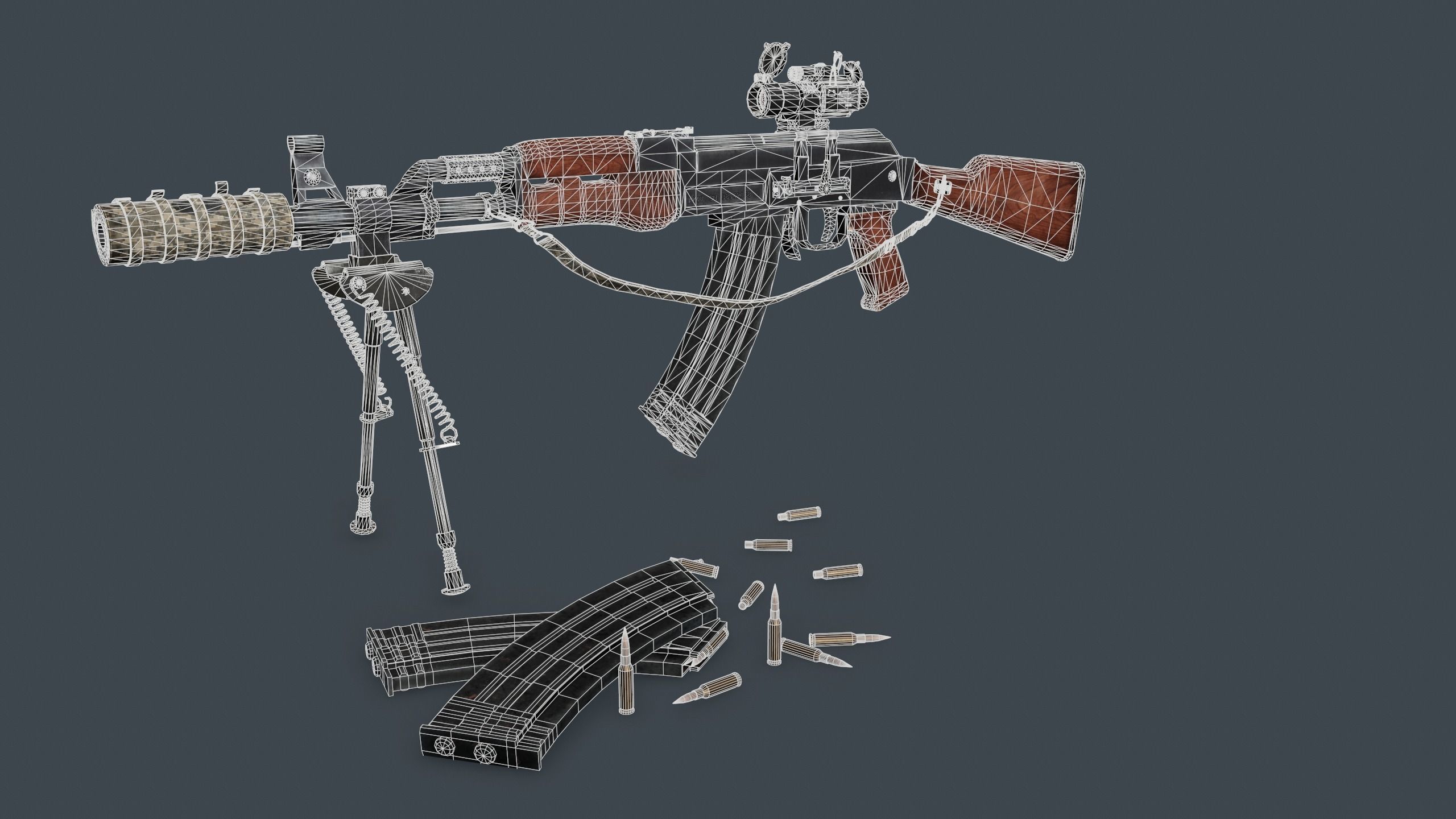 AK-47 Assault Rifle with Scope and Suppressor Low-poly 3D model_10