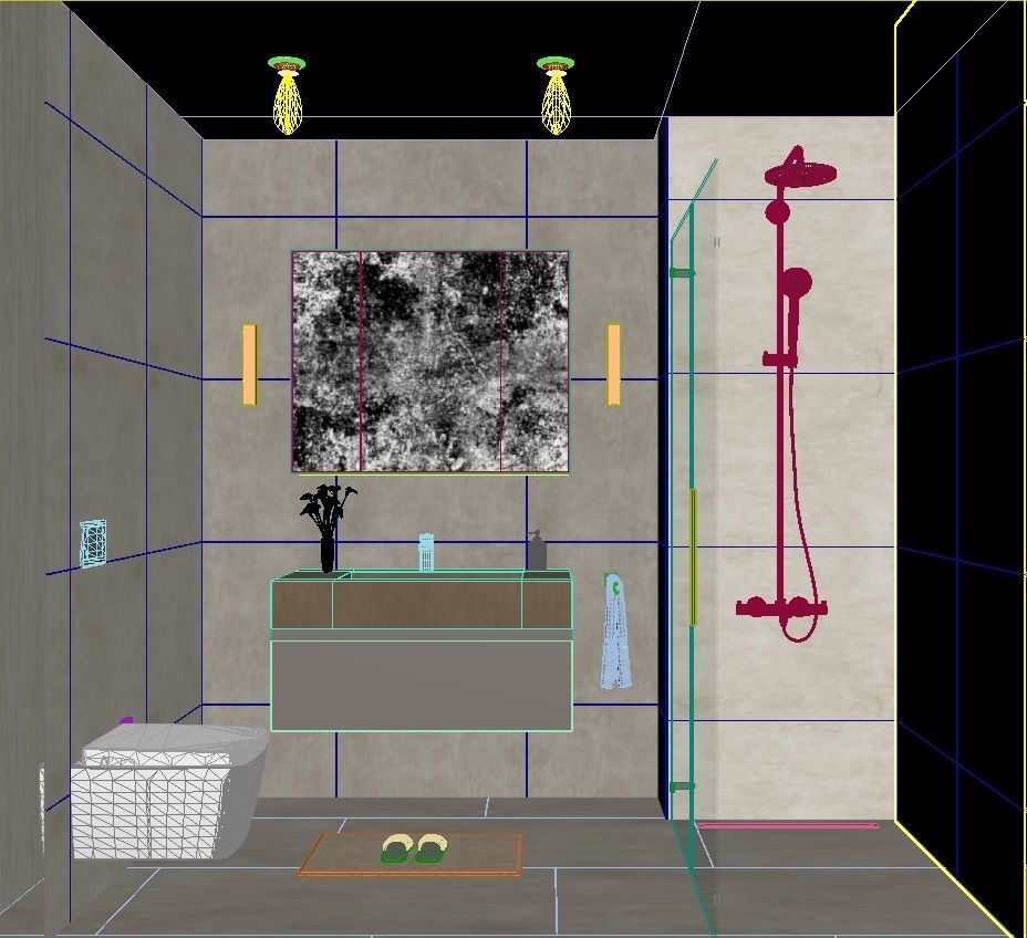 Bathroom modern with walls and light fixtures 3D model_2