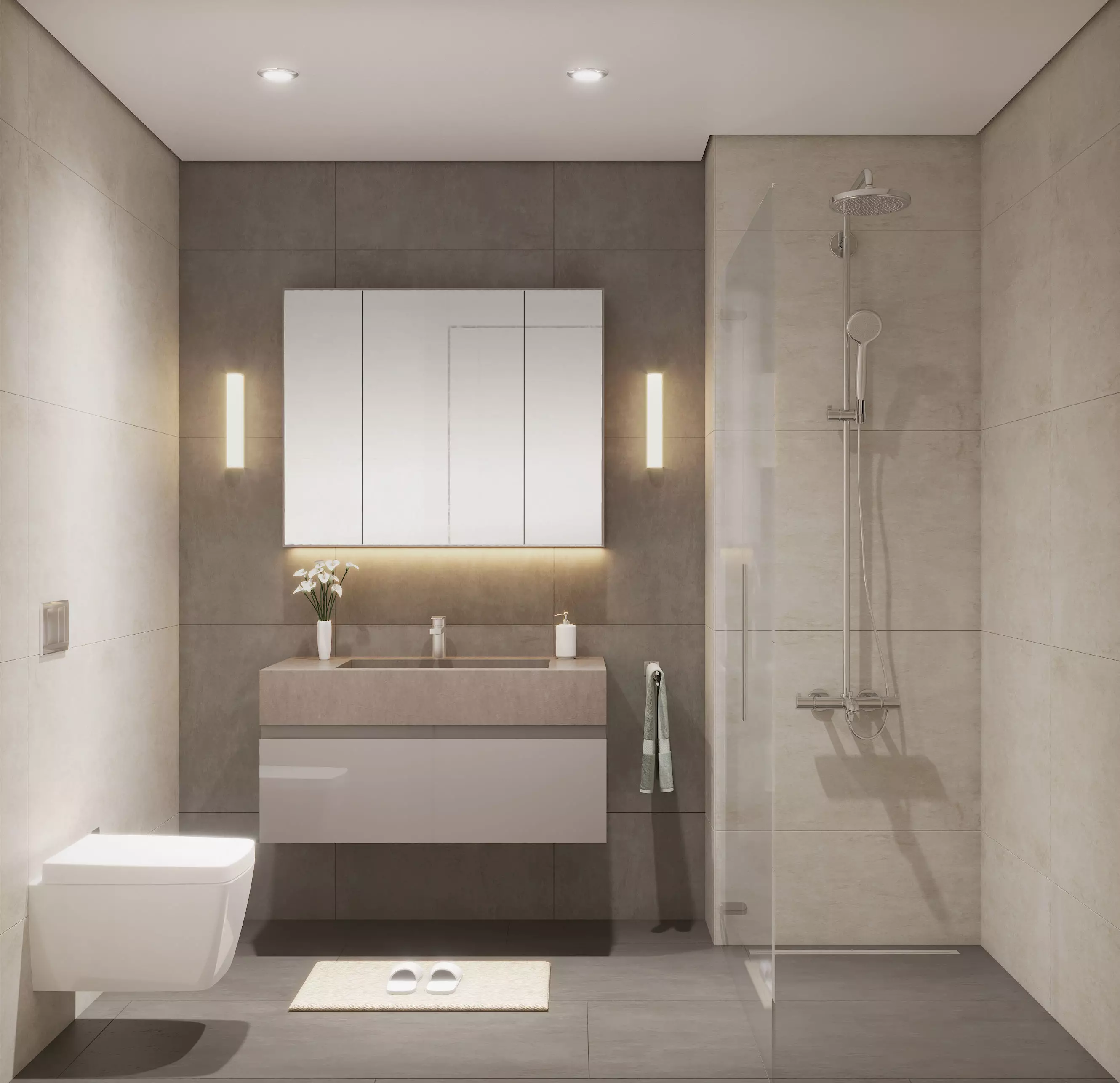 Bathroom modern with walls and light fixtures 3D model_0