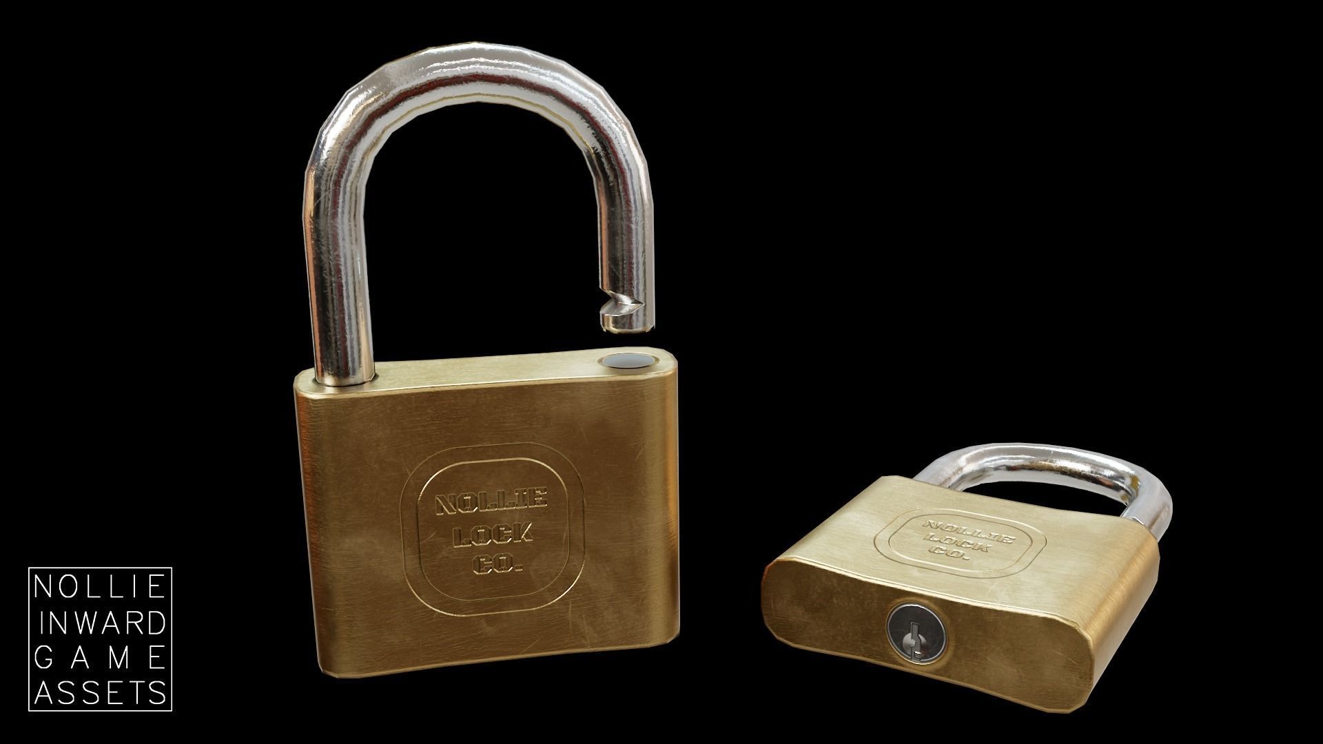 Gameready Padlock two brass padlocks free VR / AR / lowpoly 3D model