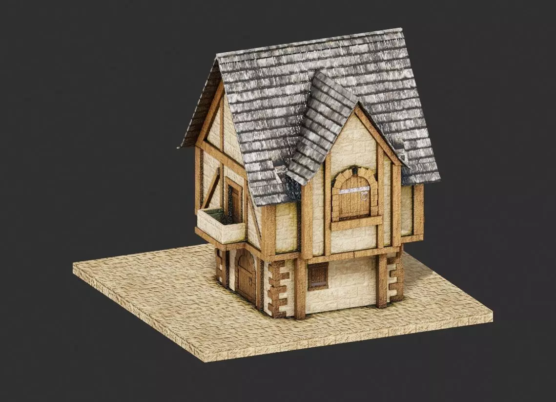 Medieval building with pbr textures Low-poly 3D model_0