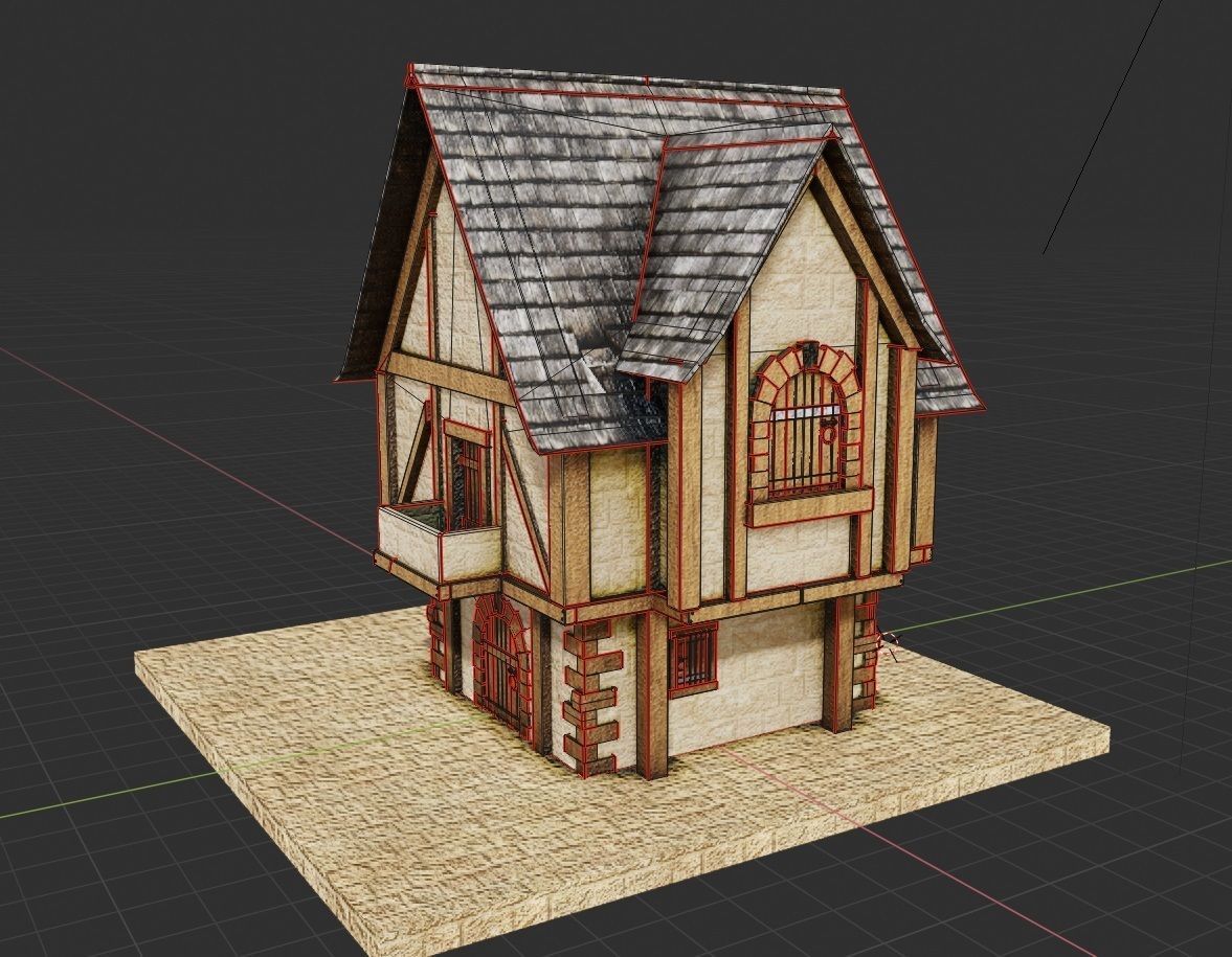 Medieval building with pbr textures Low-poly 3D model_3