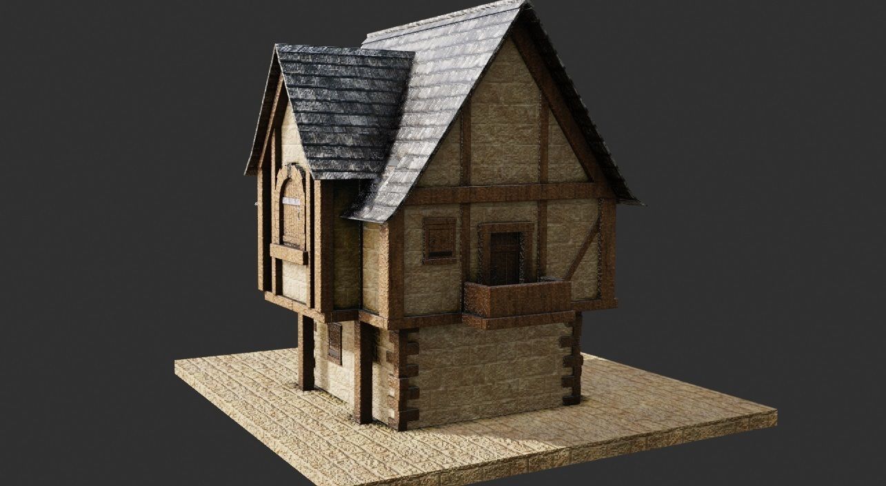 Medieval building with pbr textures Low-poly 3D model_6