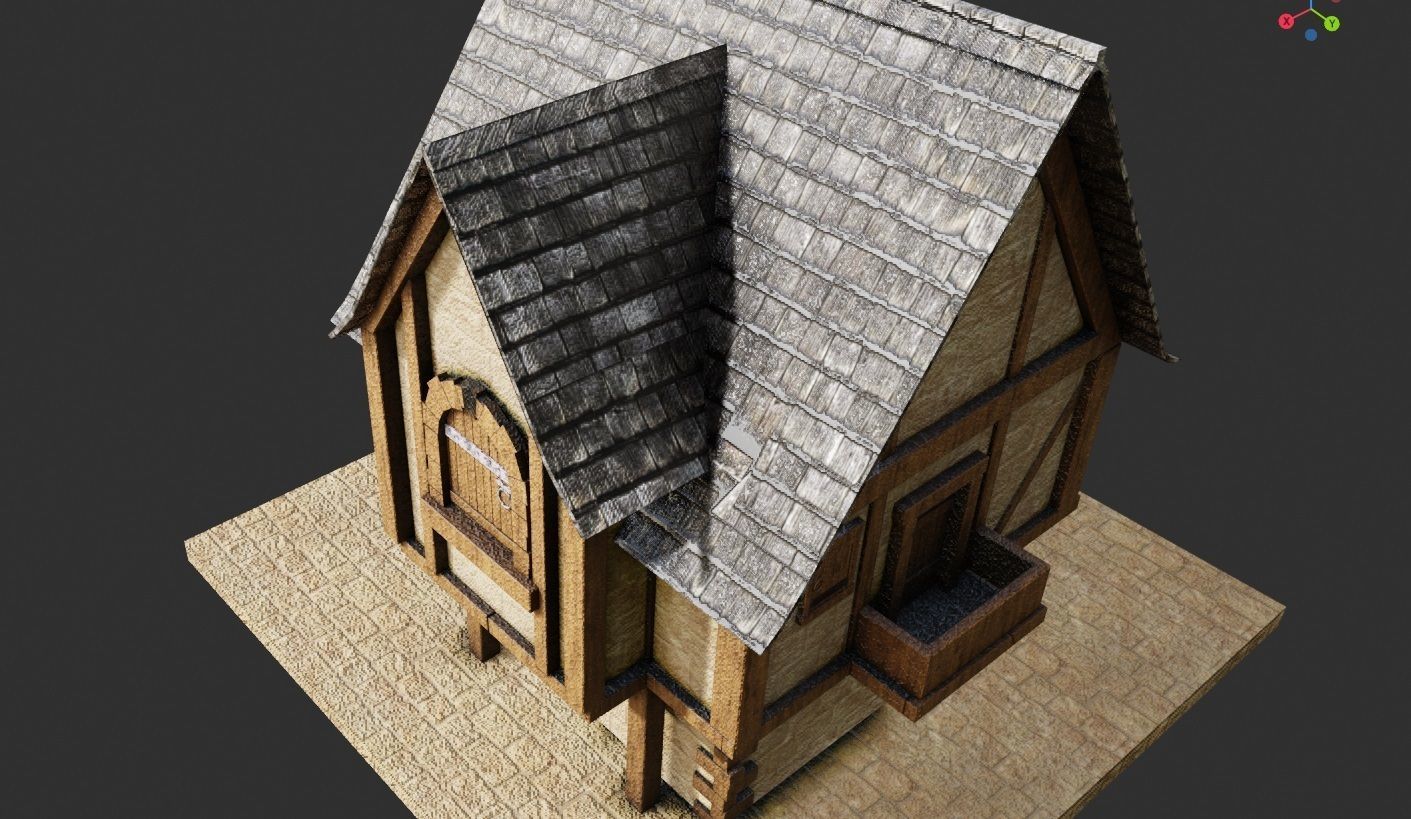 Medieval building with pbr textures Low-poly 3D model_1