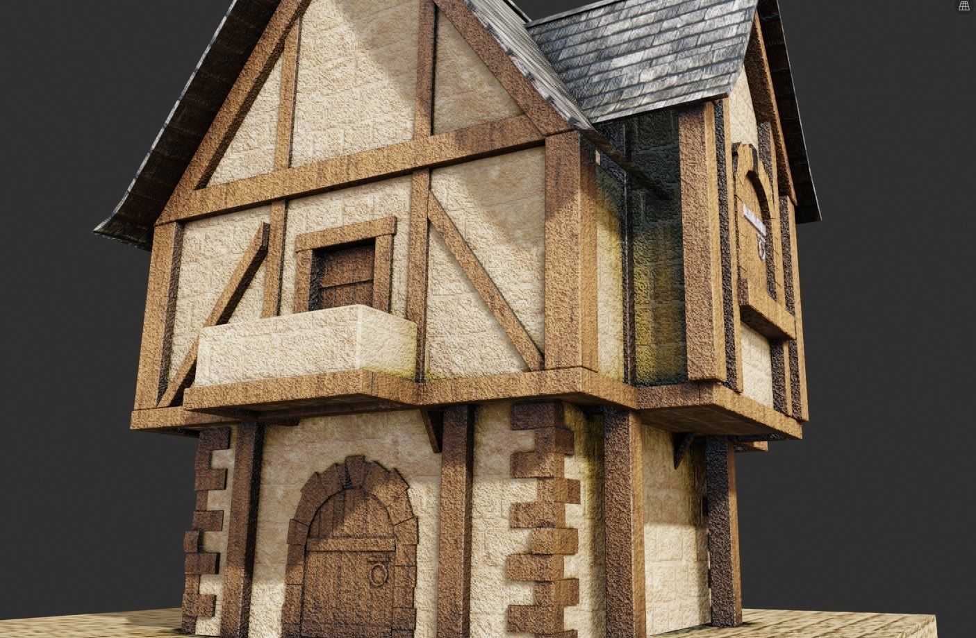 Medieval building with pbr textures Low-poly 3D model_4