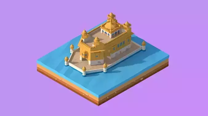 Cartoon Lowpoly Golden Tempe Landmark Low-poly 3D model