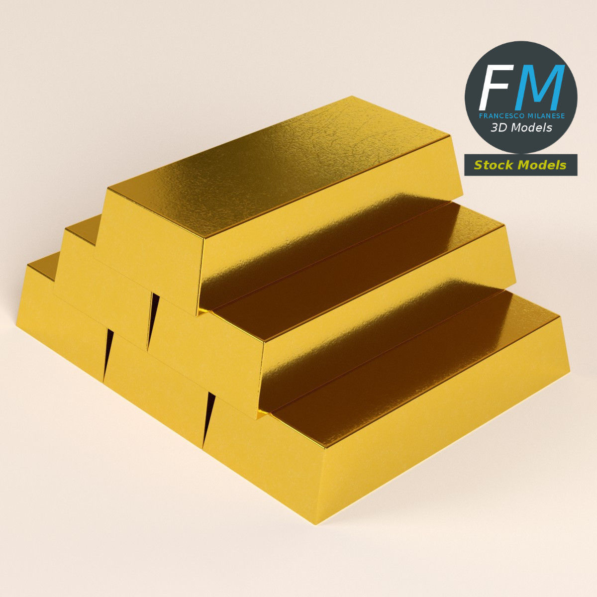 Gold bars 3D model_2