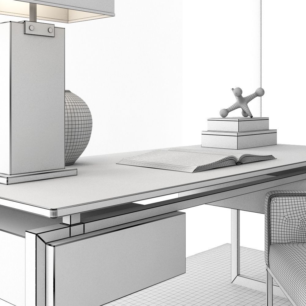 RH Latour desk set with emery track armchair and rug 3D model_5