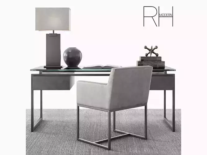 RH Latour desk set with emery track armchair and rug
