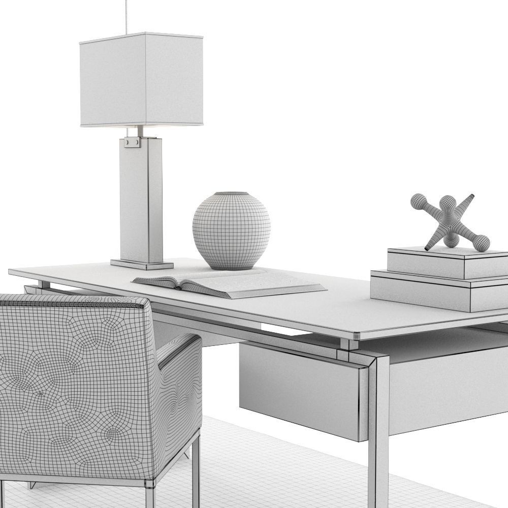 RH Latour desk set with emery track armchair and rug 3D model_6