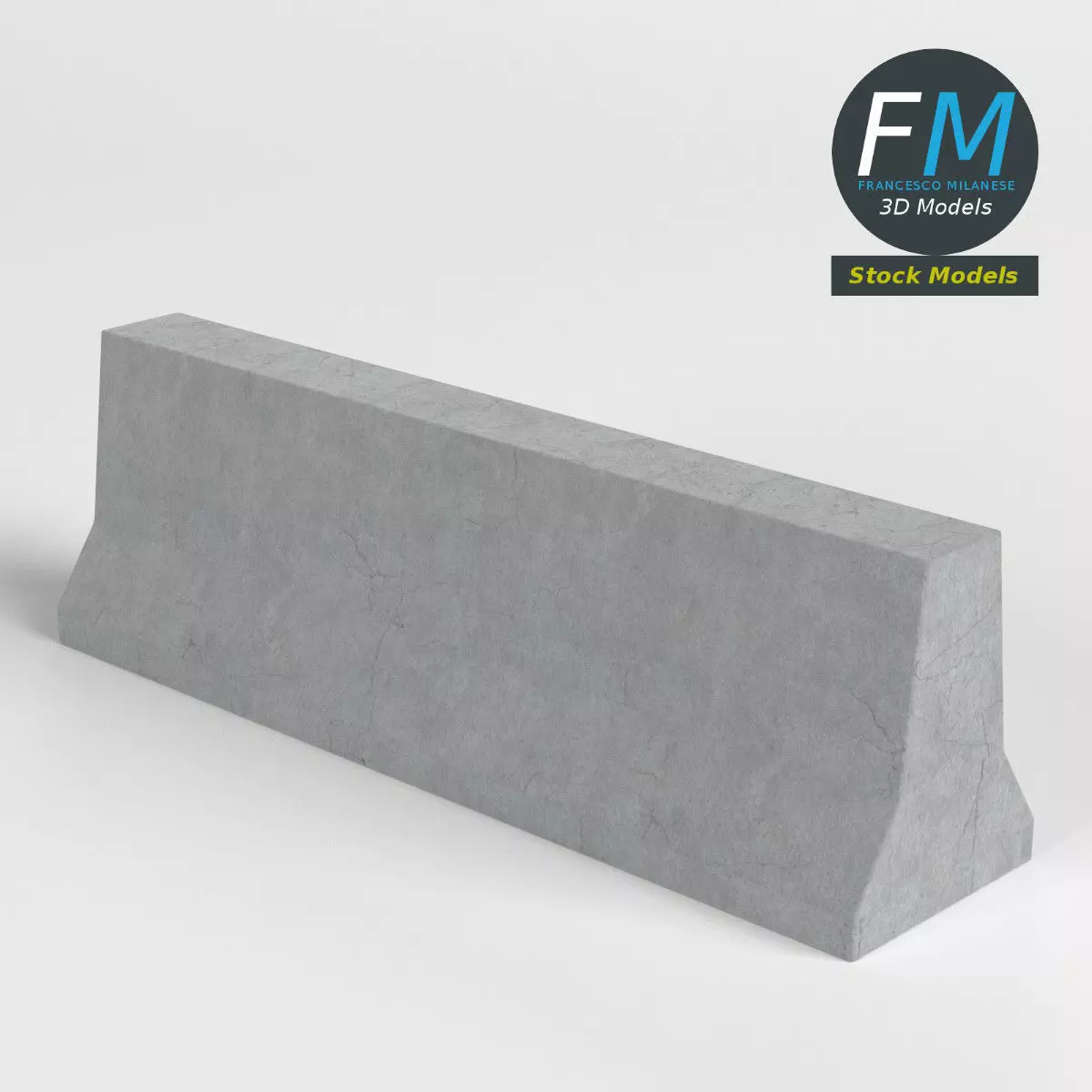 Concrete road barrier 3D model_0