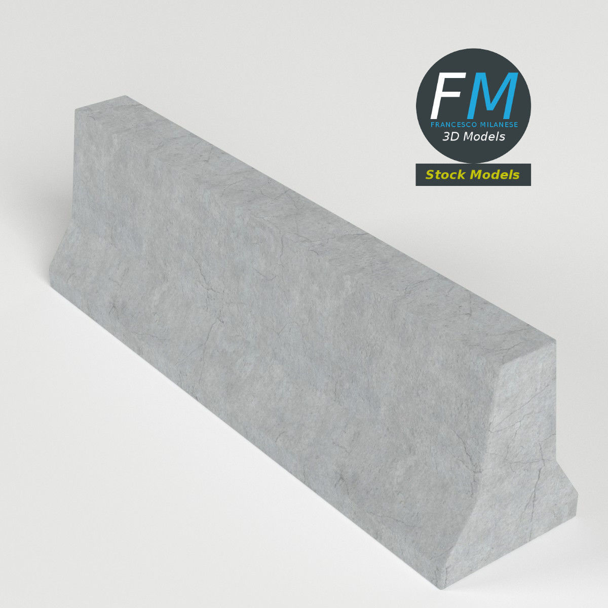 Concrete road barrier 3D model_2